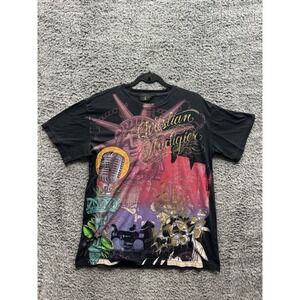 Rare Christian Audigier NYC Statue of Liberty Foil T-Shirt Black Mens Size L